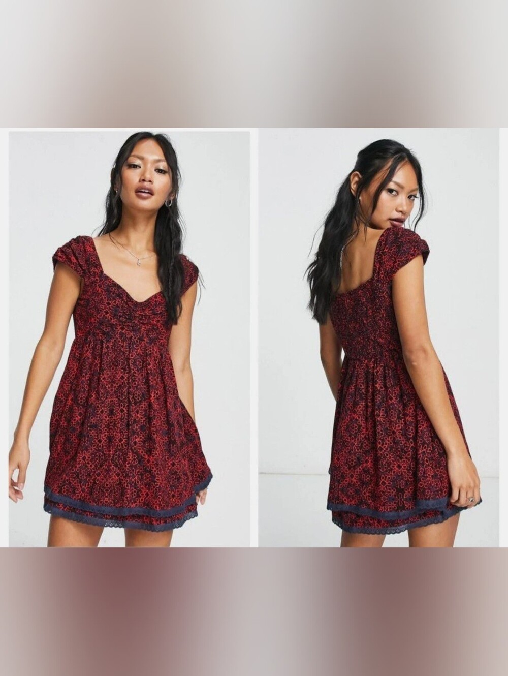 Free People - Red Floral Cap Sleeve Mini Dress.
